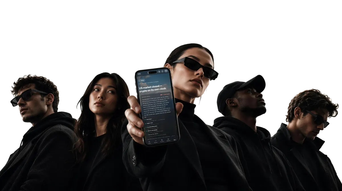 The Crew: Leo, June, Nina holding a phone with Spectre, Marcus and Theo