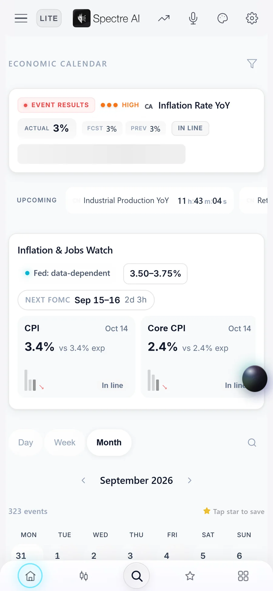 Spectre Economic Calendar on mobile